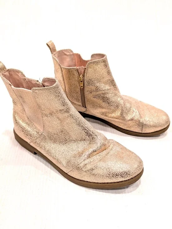 TOMS Girls Metallic Shimmer Rose Gold Chelsea Ankle Boots Size 6 Youth
