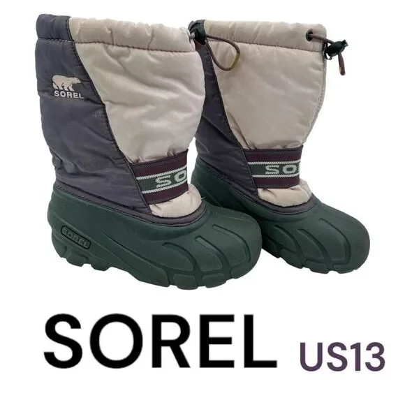 Sorel Girls Drawstring Colorblock Lined Winter Snow Boots Multicolor Size 13