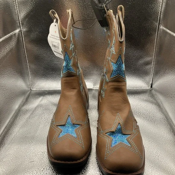 Wonder Nation Youth Girl's Brown Square Toe Western Cowboy Boots Shoes: 5