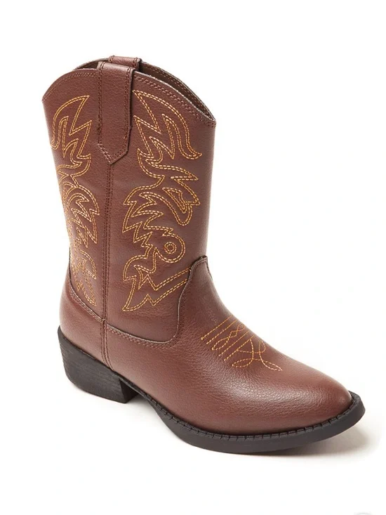 Deer Stags Brown Kids Western Cowboy Boot Gold Stitching Unisex Light New