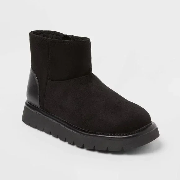 Girls Size 5 Black Ankle Boots Faux Suede Winter Cat & Jack Honor New