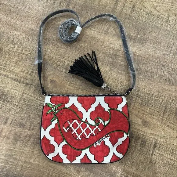 Brighton Love Dove Pouch Bird Canvas Crossbody Red White Shoulder Bag‎ Purse NEW