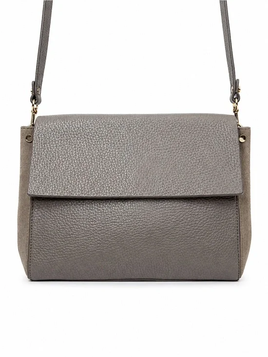 Treasure & Bond Leather Suede Flap Crossbody Bag Grey Taupe Purse Medium