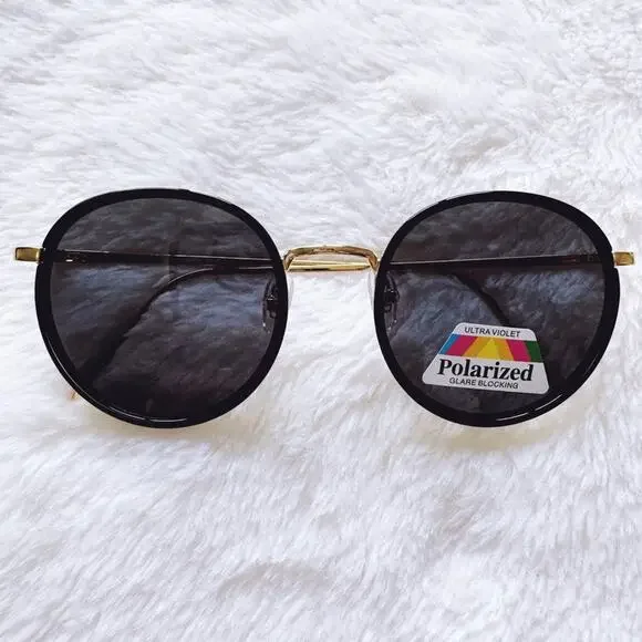 Dean Black w/ Gold Rim Round Sunglasses