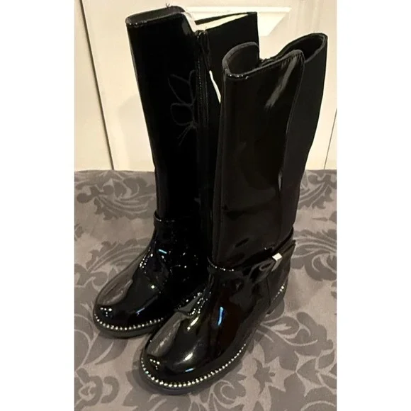 The Children's Place Girls Black Patent Knee High Boots Size 9 Toddler Tall Dres