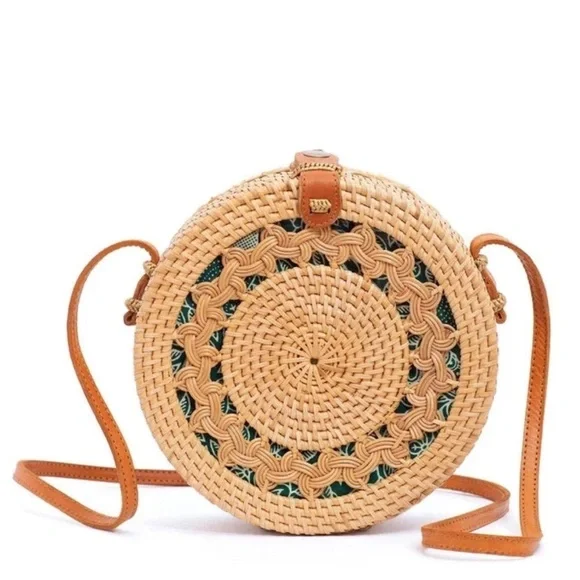 Amerii Rattan Shoulder Bag with Patterned Fabric Lining