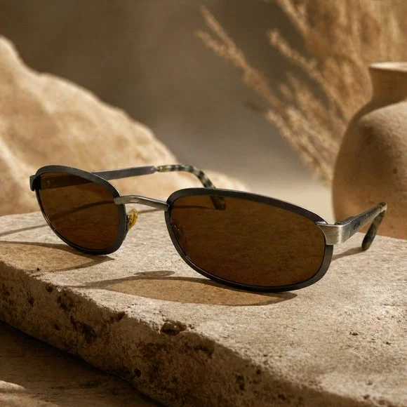 Vtg 90s Revo 1416/044 “City” Sunglasses Italy Gunmetal Brown Light Mirror Lenses