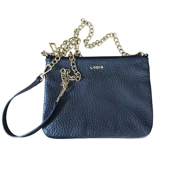 Lodis‎ Black Leather Gold Chain Convertible Wristlet Crossbody