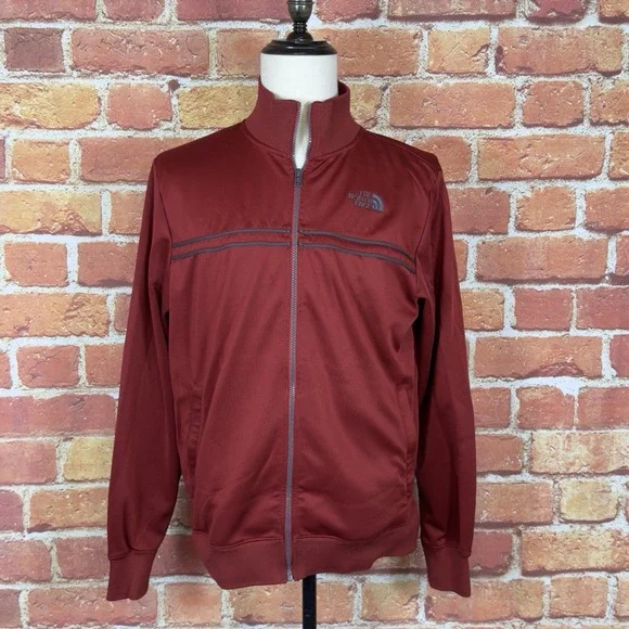 The North Face Track Jacket Men's‎ Medium Rust Red Black Full Zip Outdoor Casual