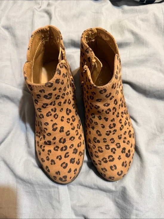 Cat & Jack Leopard-Print Ankle Booties - Tan/Brown