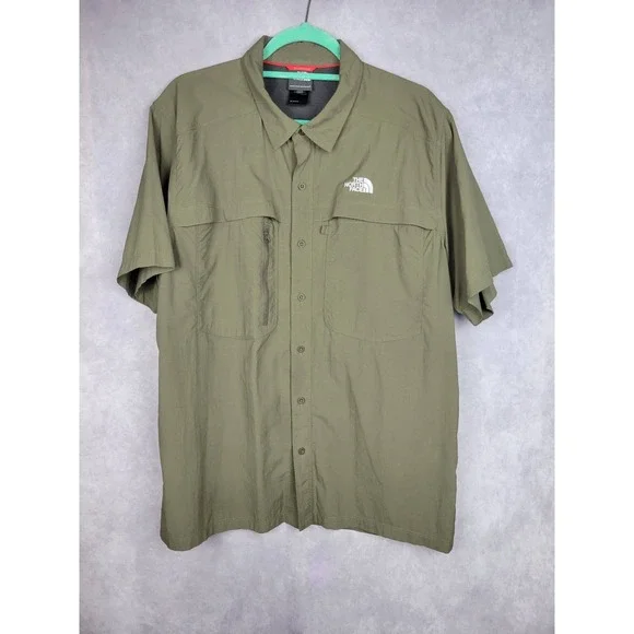 The North Face‎ Mens XL TALL Short Sleeve Button Up Shirt Khaki Outdoor