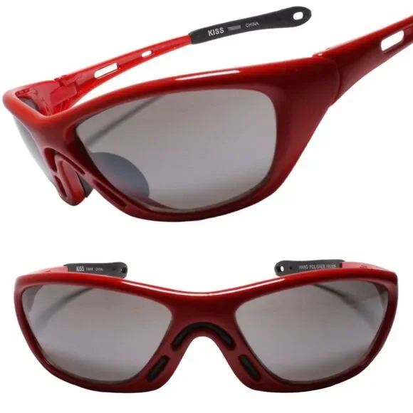 Aerodynamic Wraparound Outdoor Sporty Design Red Athletic Sunglasses