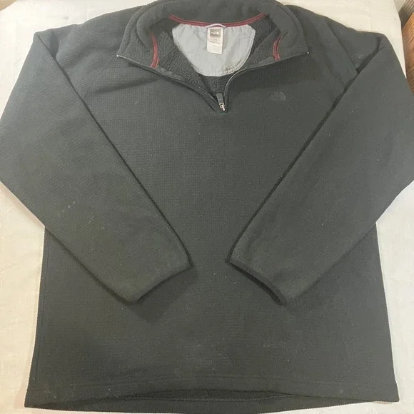 The North Face Mens XL Black Waffle Knit Grid Fleece 1/4 Zip Pullover Sweater