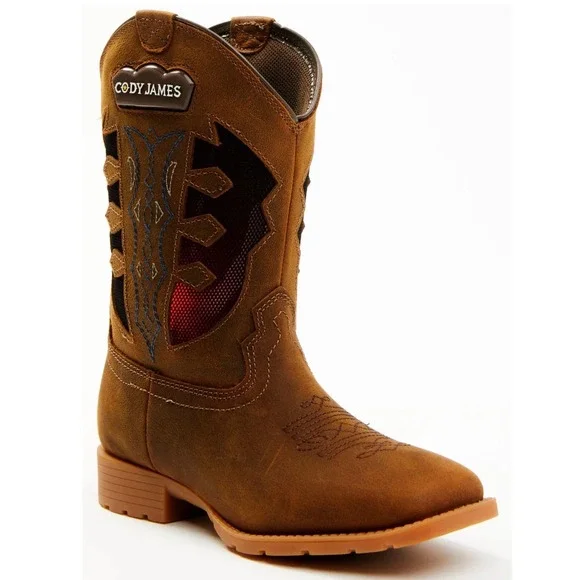 CODY JAMES Cowboy Boot Western Kids Brown Leather Square Toe Boys Little Youth 3
