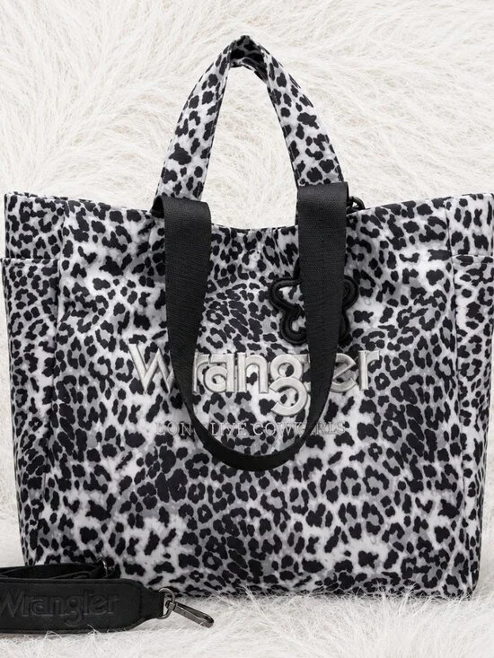 Wrangler Black & White Leopard Print Long Live Cowgirls Tote Bag