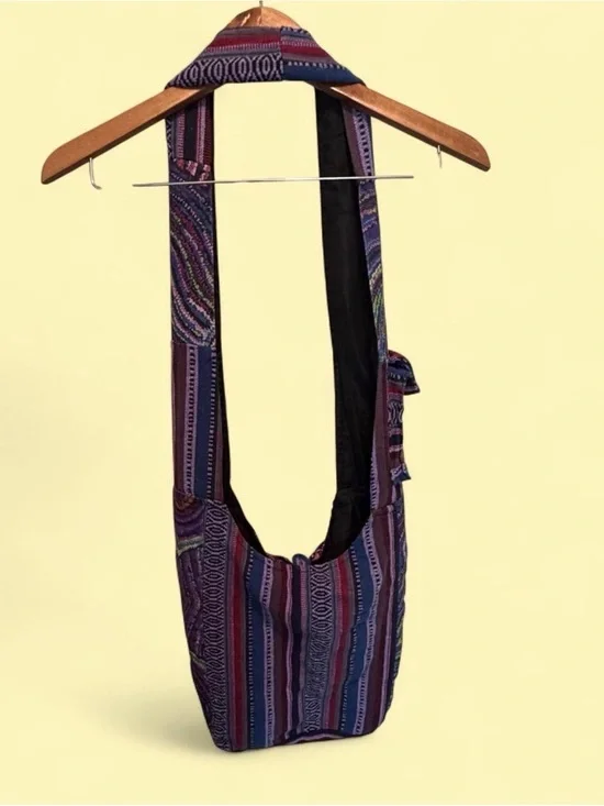 Handwoven Multi-Stripe Crossbody Sling Bag in Purple and Navy