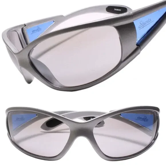 Classic Wrap Around Vintage Sporty Design Silver Sunglasses Gray Lens