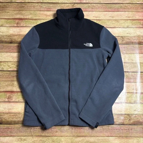 The North Face Mens Full Zip Fleece Jacket Grey Black Mock Neck Medium