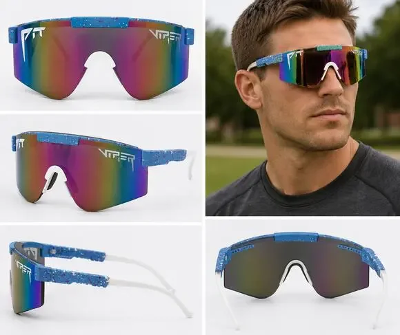 Pit Viper Style Mirrored Rainbow Shield Sports Sunglasses