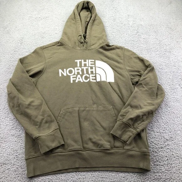 The North Face Hoodie Mens Medium Green Pullover Fleece Sweatshirt Logo