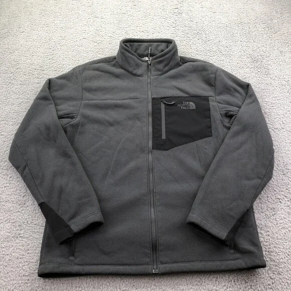 The North Face Jacket Mens Large Gray Fleece Full Zip Chest Pocket Outdoor