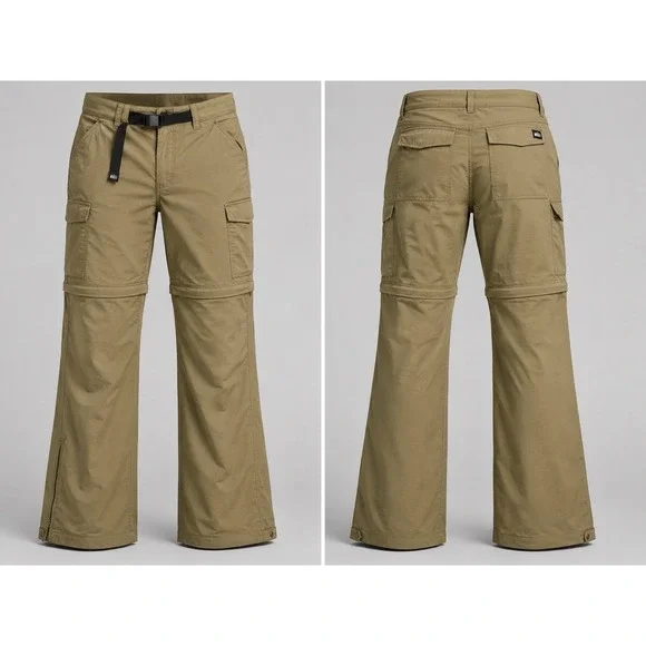 The North Face Convertible Hiking Pants Mens 40 Tan Khaki Zip Off Cargo Belted