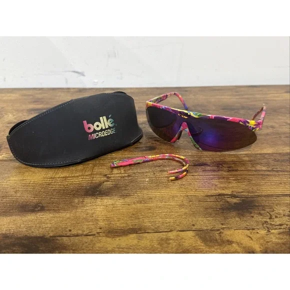 Vntg Bolle Microedge Sunglasses Wrap Pink Retro Running Y2K 2000s France