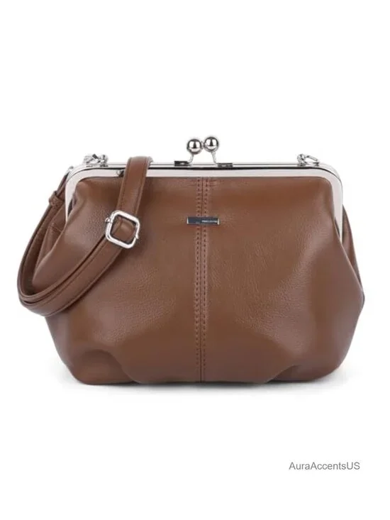 Slouchy PU Leather Kiss Lock Crossbody Hobo Bag Purse