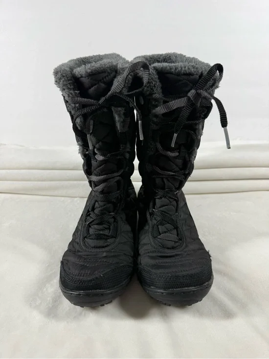 Girl’s Black Lace-Up Winter Snow Boots with Faux Fur Trim