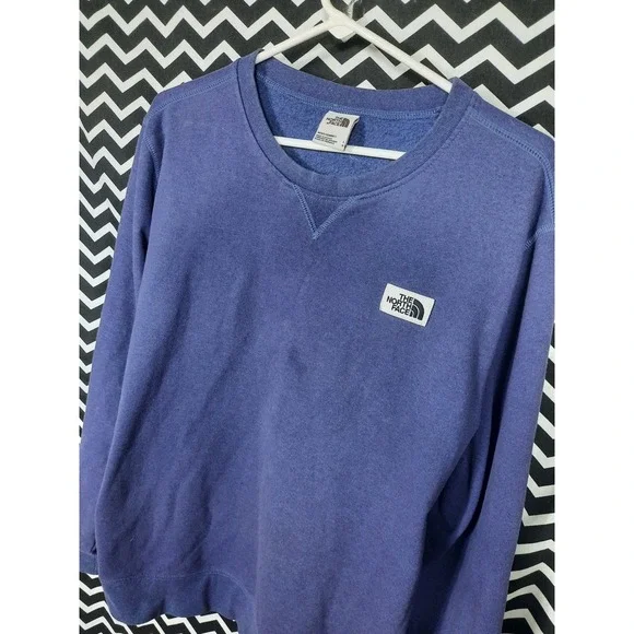 The North Face Mens Crewneck Sweatshirt Blue Purple‎ Logo Patch Pullover Large