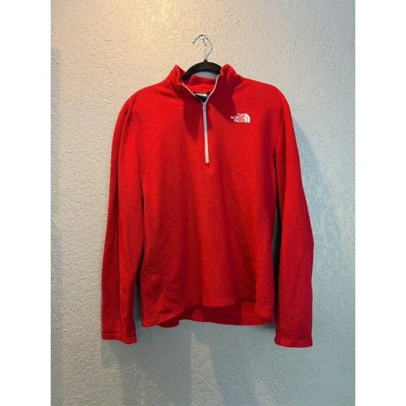 The North‎ Face TKA 100 Fleece Pullover Mens Medium Red Quarter Zip Sweater