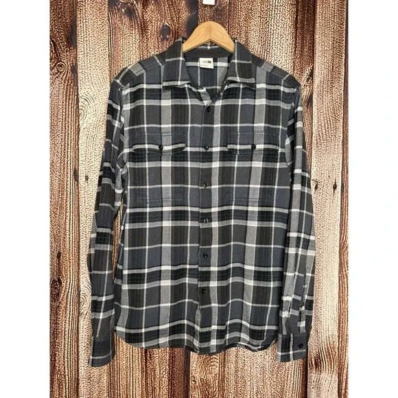 The North Face Mens Black Checkered Long Sleeve Button Up Shacket Size Medium
