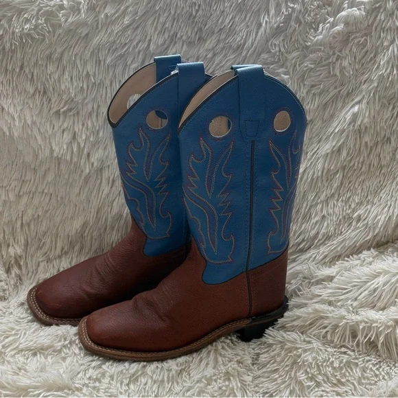 Old West Brown Foot with Blue Shaft Western Cowboy Boots