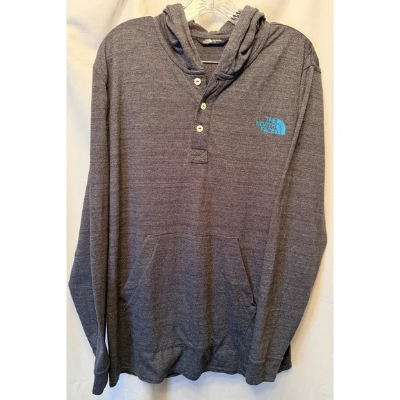 The North Face Men's Tri-Blend Henley Hoodie Size Large Blue Lightweight Casual
