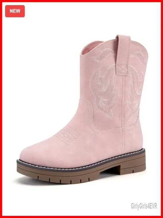 Kids Western Boots with Side Zipper, Slip-Resistant Toddler Cowgirl Boots
