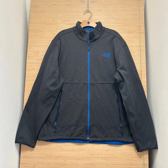 The North Face Mens XL Gray Blue Grid Fleece Lined Full Zip Jacket Heathered