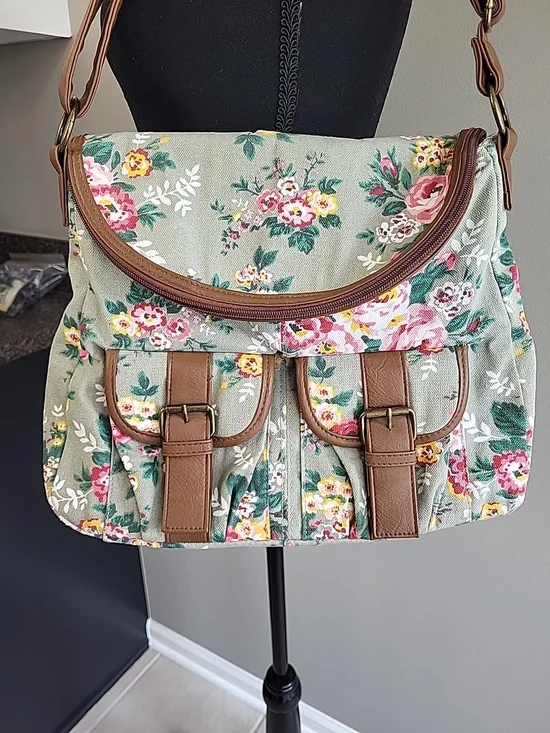 Y2K Mary Kate Ashley Olsenboye Floral Canvas Messenger Satchel Cottagecore Boho