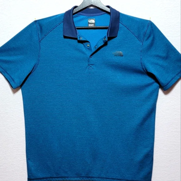 The North Face Short Sleeve Polo‎ Shirt Flash Dry Blue Striped Men's XL. #787