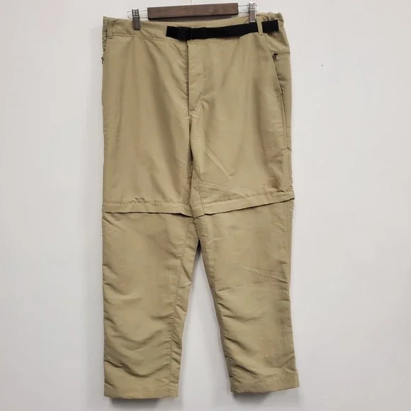 North Face Mens Convertible Nylon Pants Size 36X30 Khaki Outdoors Hiking Utility