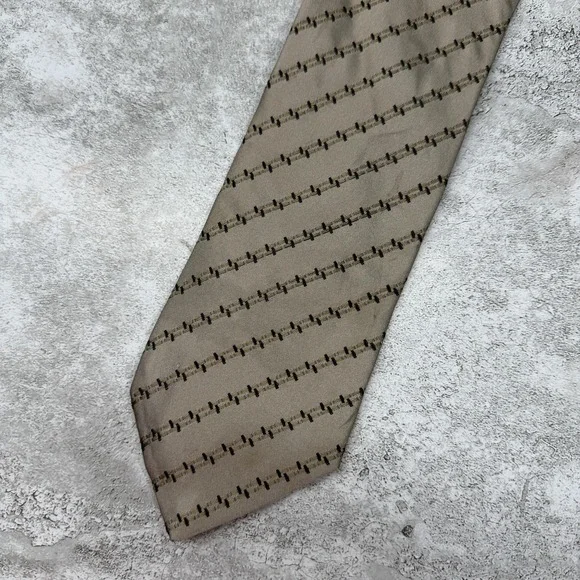 Armani Collezioni Silk Tie Mens One Size Beige‎ Striped Made In Italy Necktie