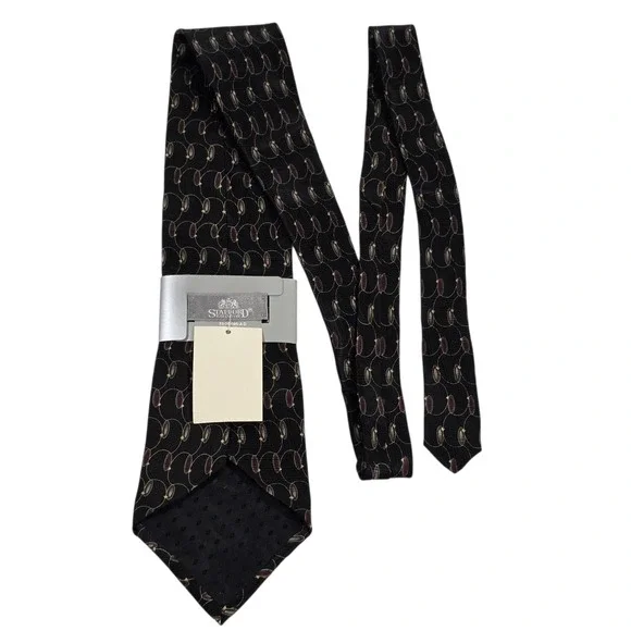 NWT Stafford Executive Mens Necktie Black Red Silk‎ Woven Circle Wide Classic
