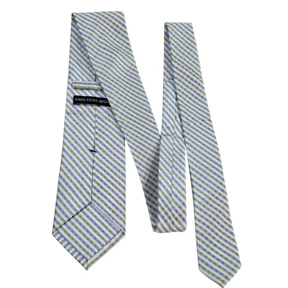 SAKS FIFTH AVENUE Striped‎ Silk Neck Tie Blue Green Diagonal Classic Business