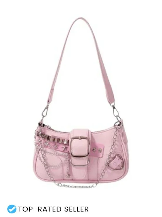 Y2K PU Leather Hobo Bag Star Embroidery Top Handle Shoulder Purse