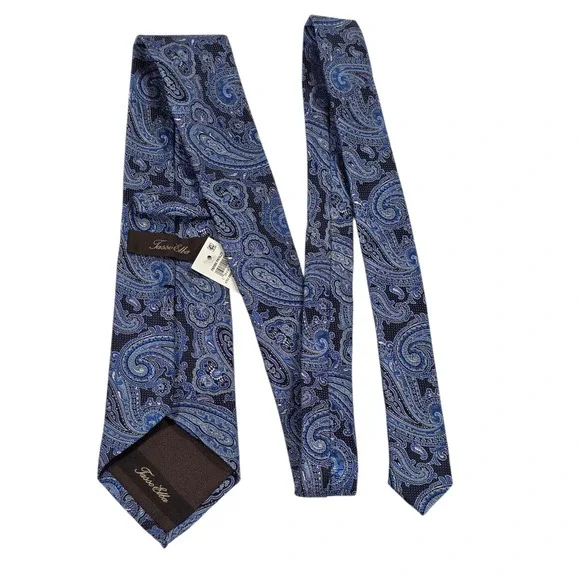 Tasso‎ Elba Mens Necktie Blue Black Paisley Pure Silk Embroidered Classic New