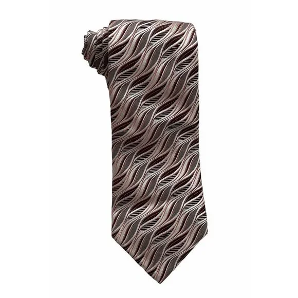 Escada Men's 100% Silk‎ Silver/Pink/Brown 3D Geometric Abstract Tie Italy 3.75