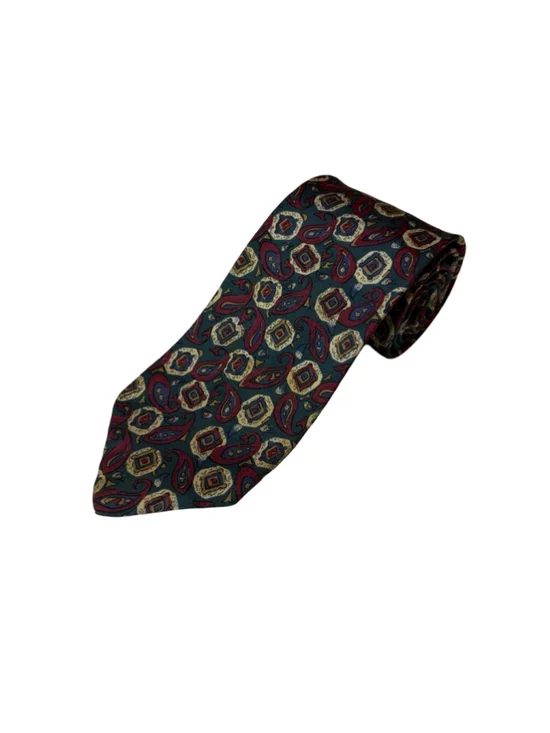 Vintage Brooks Brothers Mens Silk Tie Paisley Green Burgundy Preppy Made in USA