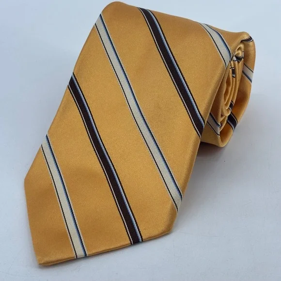 Jos. A. Bank Necktie Mens OS Gold Striped Linen Silk Italy Signature Collection