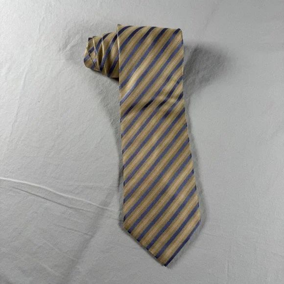 Henry‎ Jacobson Gold Blue Striped 100% Silk Necktie