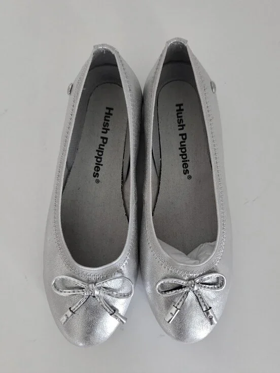 Hush Puppies Silver Ballet Flats with Bow 13.5W