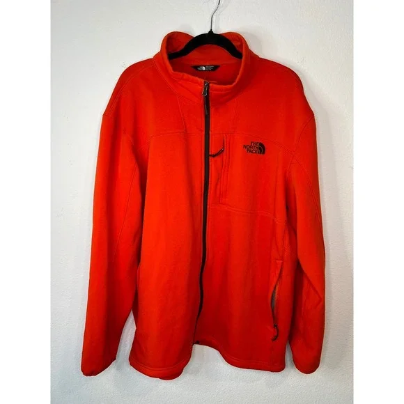 The North Face Mens Full Zip Fleece Jacket Chest Pocket Orange XXL